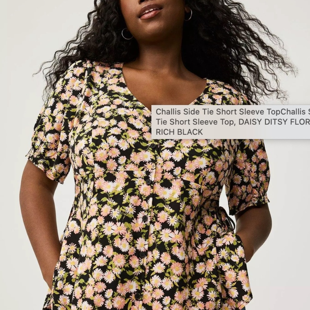 Womens' Challis Top by Torrid, Side Tie,  Size 00 (10) , NWT